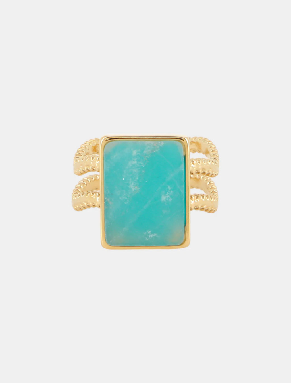 Azuria, bague dorée à pierre turquoise vue de face – OZ’anges