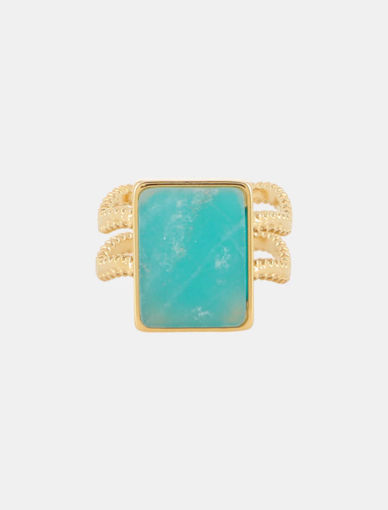 Azuria, bague dorée à pierre turquoise vue de face – OZ’anges