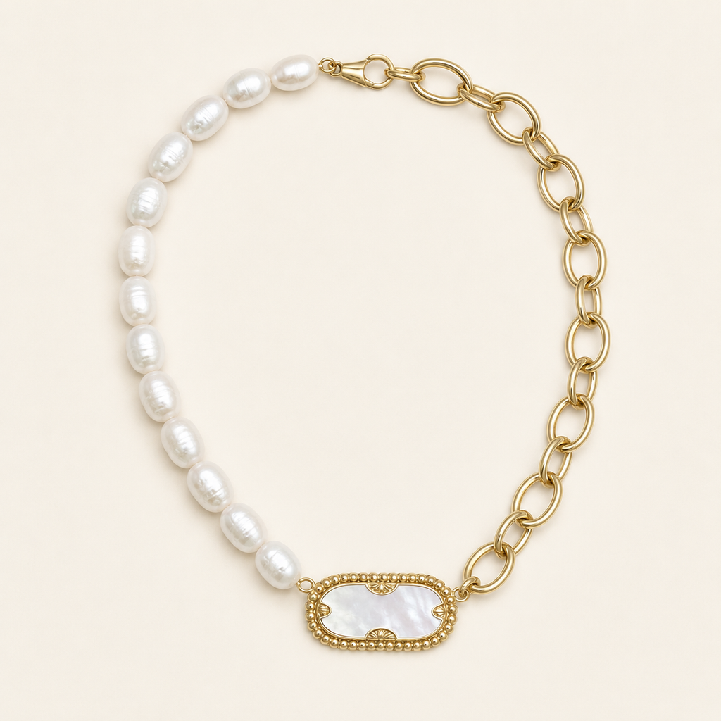 Perlaya, collier asymétrique doré, perles et nacre – OZ’anges