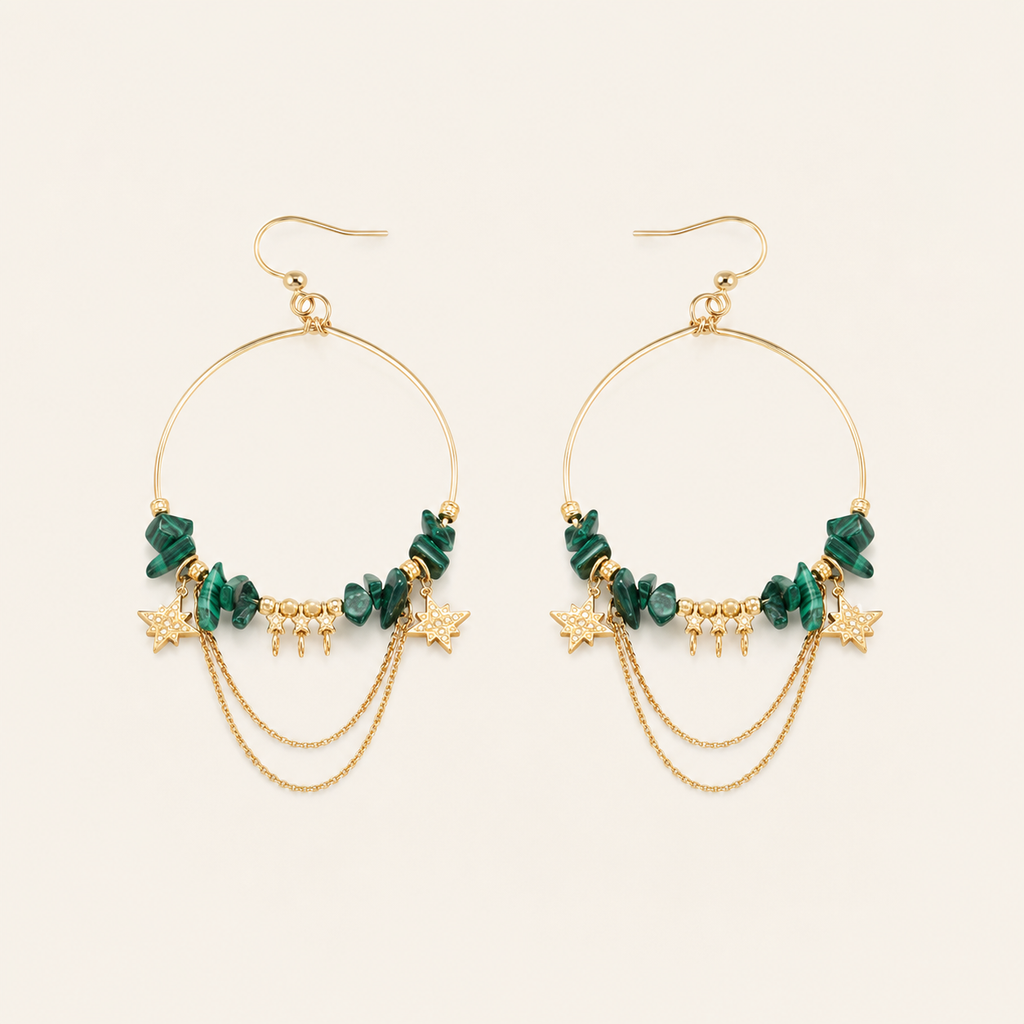 Kenza — Créoles malachite et étoiles – OZ’anges