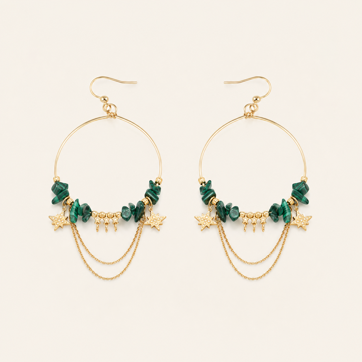 Kenza — Créoles malachite et étoiles – OZ’anges