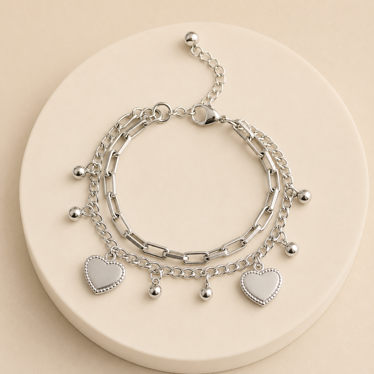Manel — Bracelet double rang cœur argenté – OZ’anges