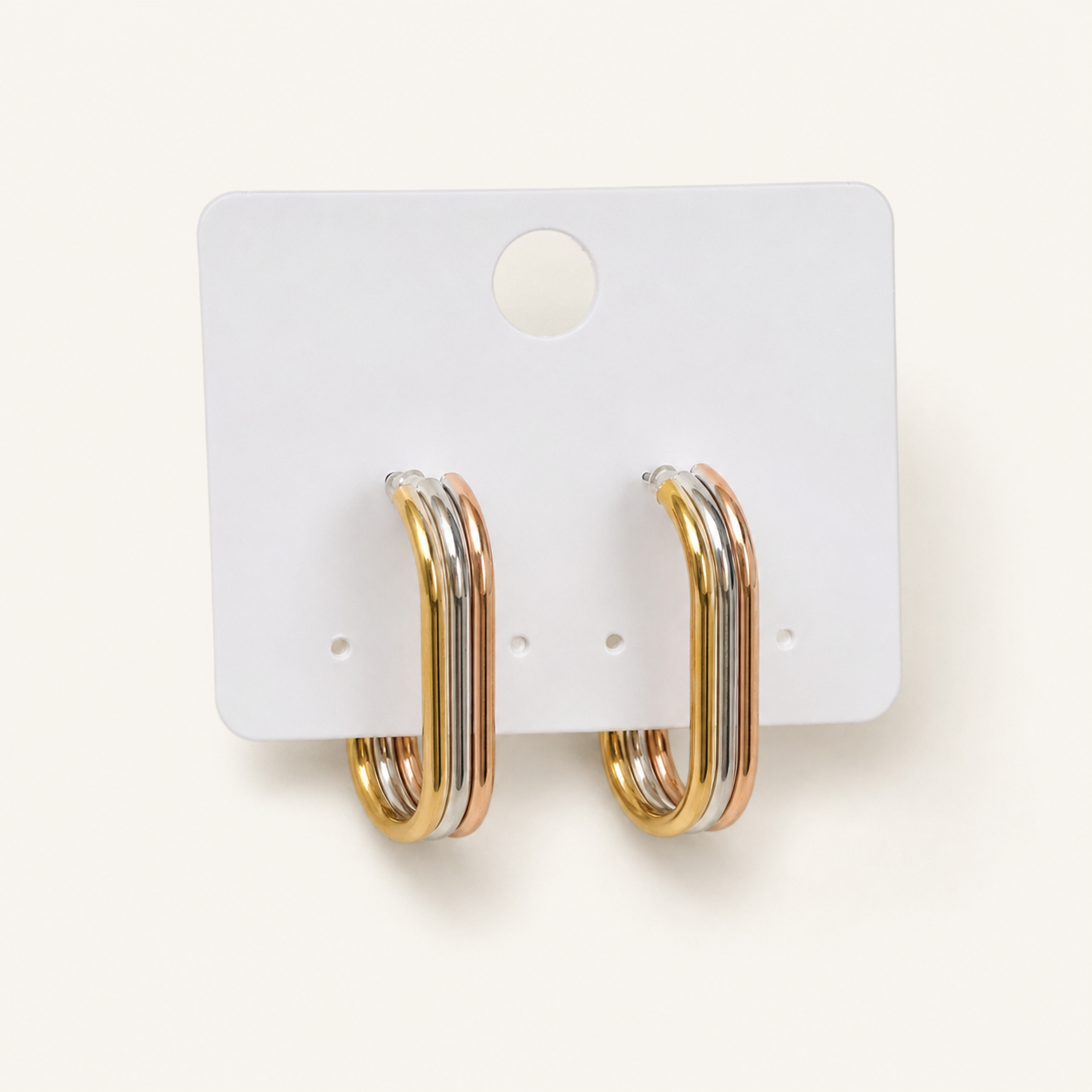 Nawel, créoles tricolores arrondies triple rang sur fond ivoire – OZ’anges