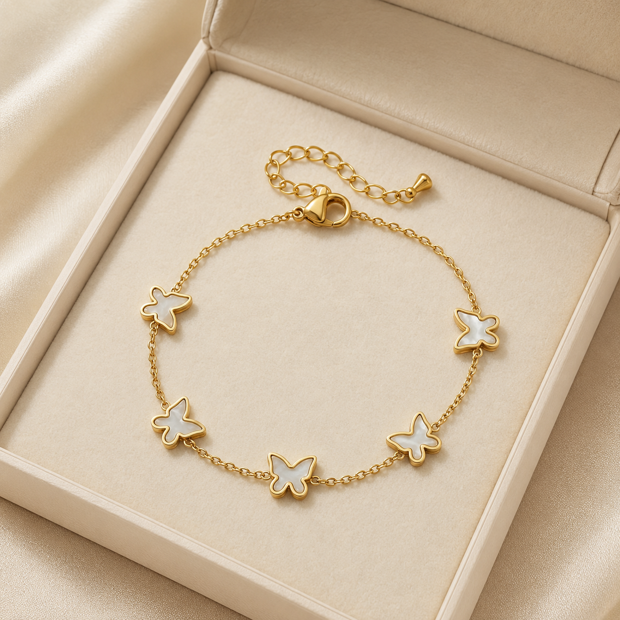 Papélia bracelet cinq papillons nacrés doré en acier inoxydable 304