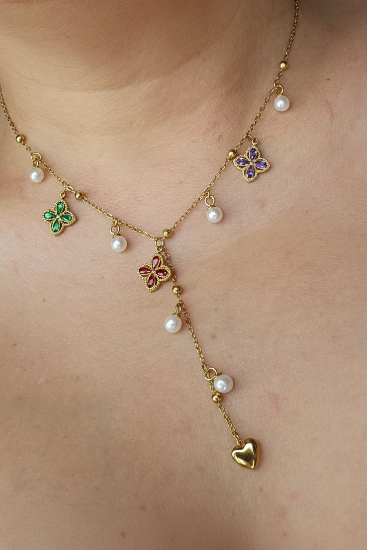 Floréa — Collier Y trèfles multicolores et perles